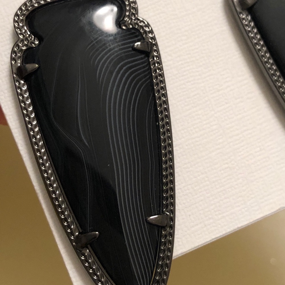 NWT RARE & Retired Kendra Scott Skylar Earrings Gunmetal & Black Banded Agate 😊 - Picture 5 of 15